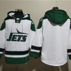 New York Jets Blank White Ageless Must-Have Lace-Up Pullover Hoodie