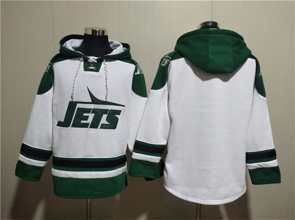 New York Jets Blank White Ageless Must-Have Lace-Up Pullover Hoodie