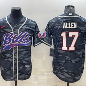 Buffalo Bills Blank #17 Josh Allen Gray Navy Camo With Patch Cool Base Stitched Baseball Jersey