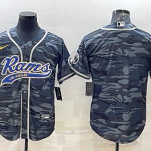 Los Angeles Rams Blank Gray Navy With Patch Cool Base Stitched Baseball Jersey