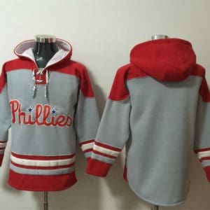 Philadelphia Phillies Blank Grey Red Ageless Must-Have Lace-Up Pullover Hoodie