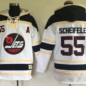 Jets #55 Mark Scheifele White Sawyer Hooded Sweatshirt Stitched Jersey