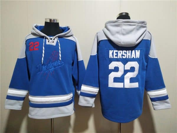 Los Angeles Dodgers #22 Clayton Kershaw Blue Ageless Must-Have Lace-Up Pullover Hoodie
