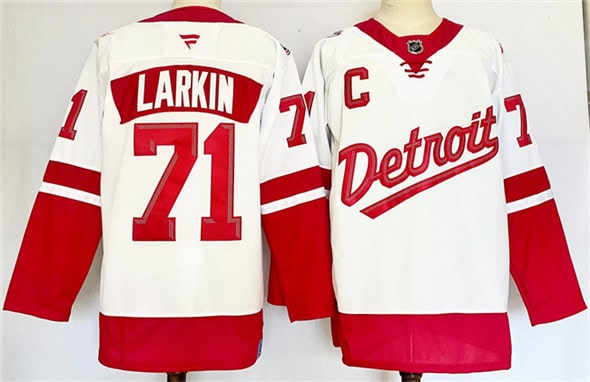 Detroit Red Wings #71 Dylan Larkin White Red 2024-25 With C Patch Stitched Jersey