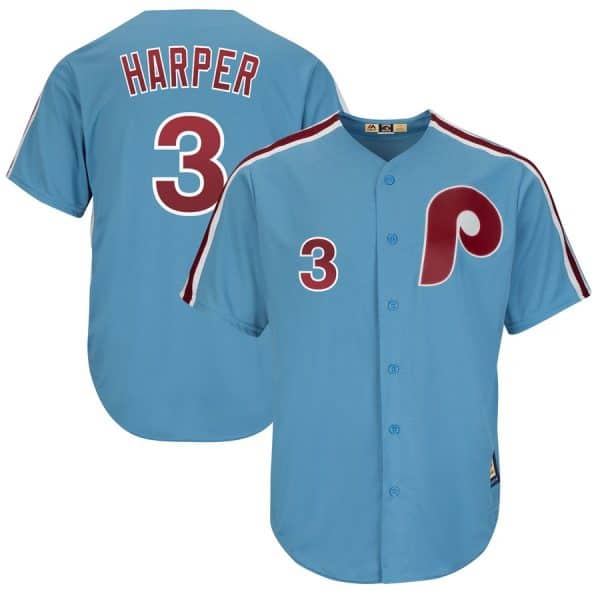 Philadelphia Phillies #3 Bryce Harper Blue Throwback Stitched Jersey