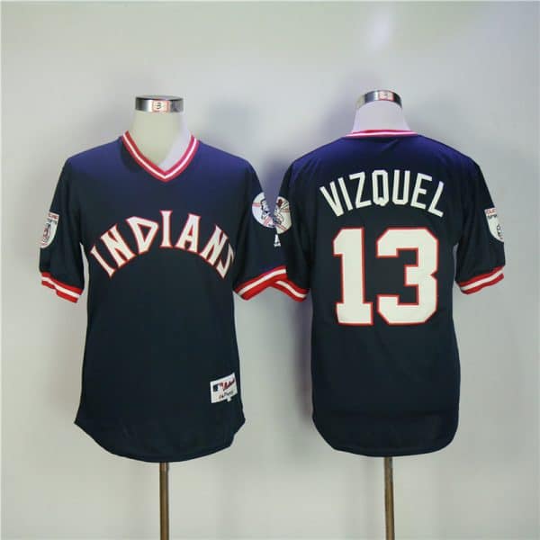 Cleveland Indians #13 Omar Vizquel Navy Turn Back The Clock Stitched Jersey