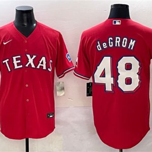 Texas Rangers #48 Jacob deGrom Red With Patch Cool Base Stitched Jersey