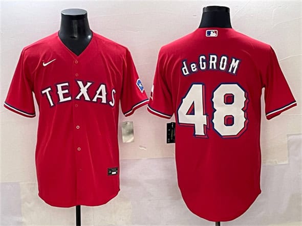 Texas Rangers #48 Jacob deGrom Red With Patch Cool Base Stitched Jersey
