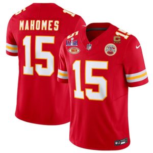 Kansas City Chiefs #15 Patrick Mahomes Red 2024 F.U.S.E. Super Bowl LVIII Patch With "NKH" Patch And 4-Star C Patch Vapor Untouchable Limited Stitched Jersey
