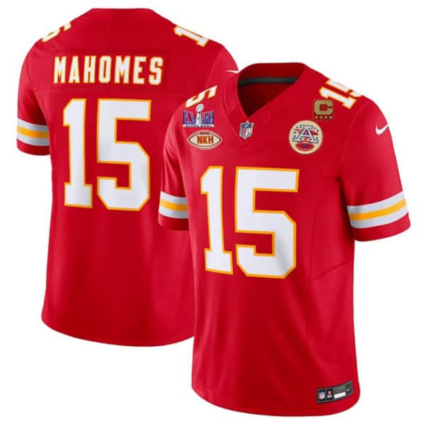 Kansas City Chiefs #15 Patrick Mahomes Red 2024 F.U.S.E. Super Bowl LVIII Patch With "NKH" Patch And 4-Star C Patch Vapor Untouchable Limited Stitched Jersey