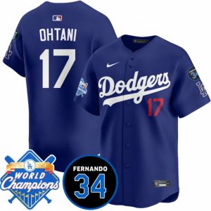 Los Angeles Dodgers #17 Shohei Ohtani Royal 2024 World Champions Fernando Memorial Patch Vapor Premier Limited Stitched Jersey