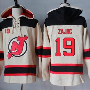 Devils #19 Travis Zajac Cream Sawyer Hooded Sweatshirt Stitched Jersey