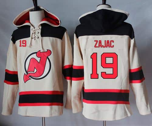 Devils #19 Travis Zajac Cream Sawyer Hooded Sweatshirt Stitched Jersey