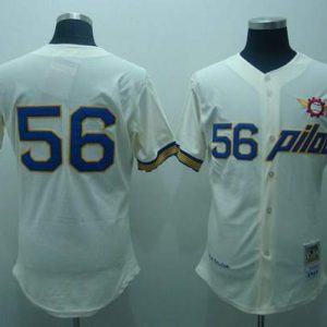 Mitchell And Ness Pilots #56 Jim Bouton Stitched Cream Throwback Jersey