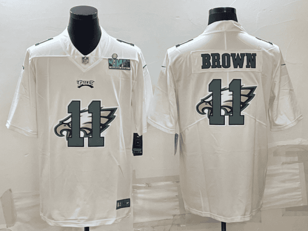 Philadelphia Eagles #11 A. J. Brown Super Bowl LVII Patch White Shadow Logo Limited Stitched Jersey