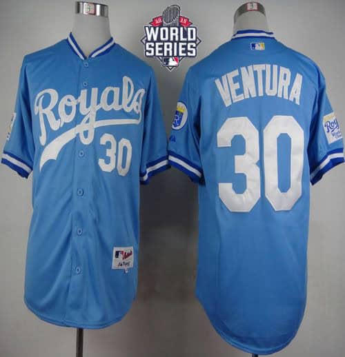 Royals #30 Yordano Ventura Light Blue 1985 Turn Back The Clock W 2015 World Series Patch Stitched Jersey