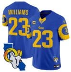 Los Angeles Rams #23 Kyren Williams Royal 2025 4-Star C Patch F.U.S.E. V2 Limited Stitched Jersey