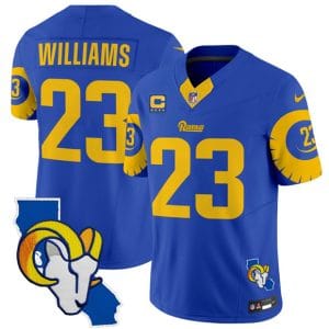 Los Angeles Rams #23 Kyren Williams Royal 2025 4-Star C Patch F.U.S.E. V2 Limited Stitched Jersey