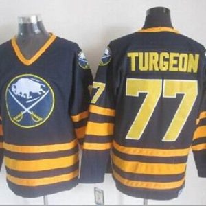 Sabres #77 Pierre Turgeon Navy Blue CCM Throwback Stitched Jersey