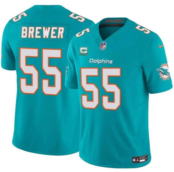 Miami Dolphins #55 Aaron Brewer Aqua 2025 F.U.S.E. With 1-Star C Patch Vapor Limited Stitched Jersey