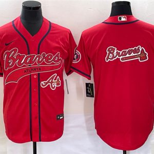 Atlanta Braves Red Team Big Logo Cool Base With Patch Stitched Jersey