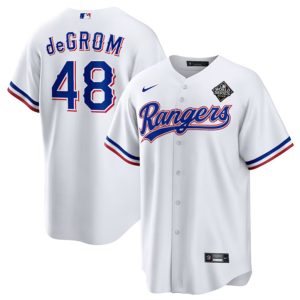 Texas Rangers #48 Jacob DeGrom White 2023 World Series Cool Base Stitched Jersey