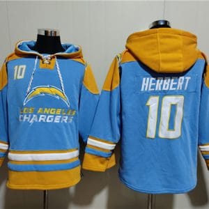 Los Angeles Chargers #10 Justin Herbert Blue Ageless Must-Have Lace-Up Pullover Hoodie
