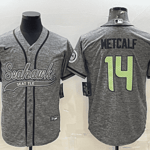 Seattle Seahawks #14 DK Metcalf Grey With Patch Cool Base Stitched Baseball Jersey