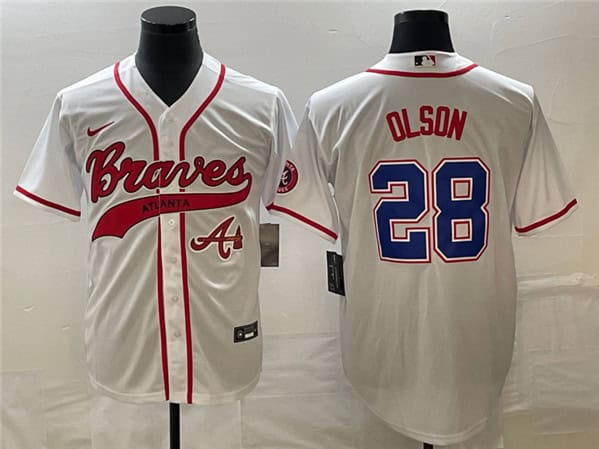 Atlanta Braves #28 Matt Olson White Cool Base With Patch Stitched Jersey