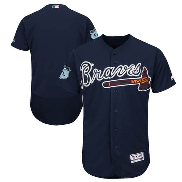 Atlanta Braves Majestic Navy 2017 Spring Training Authentic Flex Base Team Stitched Jersey