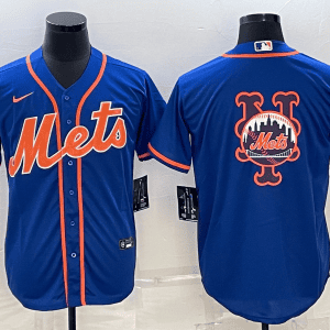 New York Mets Royal Team Big Logo Cool Base Stitched Jersey