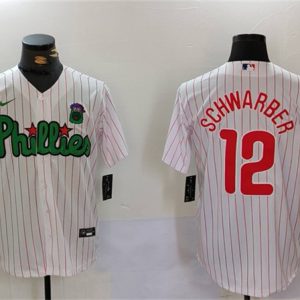 Philadelphia Phillies #12 Kyle Schwarber White Green Cool Base Stitched Jersey