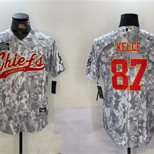 Kansas City Chiefs #87 Travis Kelce 2024 Arctic Camo Salute To Service Stitched Jersey
