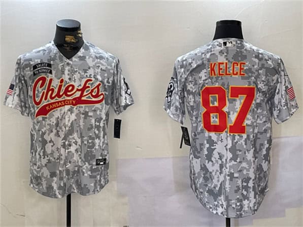 Kansas City Chiefs #87 Travis Kelce 2024 Arctic Camo Salute To Service Stitched Jersey