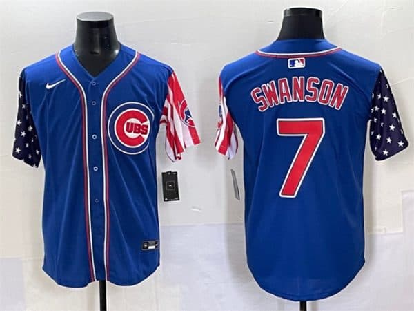 Chicago Cubs #7 Dansby Swanson Royal 2025 Independence Day Vapor Premier Limited Stitched Jersey