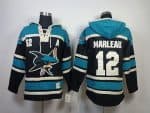 Sharks #12 Patrick Marleau Black Sawyer Hooded Sweatshirt Stitched Jersey