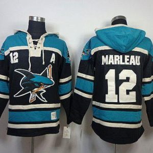Sharks #12 Patrick Marleau Black Sawyer Hooded Sweatshirt Stitched Jersey