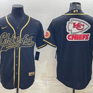 Kansas City Chiefs Black Gold Team Big Logo With Patch Cool Base Stitched Baseball Jersey