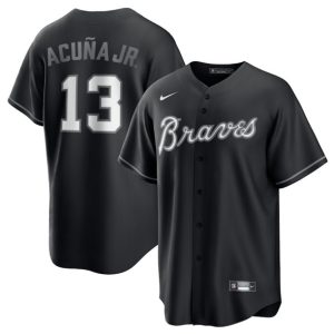 Atlanta Braves #13 Ronald Acuna Jr. Black Lights Out Limited Stitched Jersey