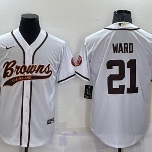 Cleveland Browns #21 Denzel Ward White With Patch Cool Base Stitched Baseball Jersey