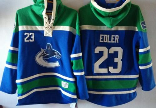 Canucks #23 Alexander Edler Blue Sawyer Hooded Sweatshirt Stitched Jersey