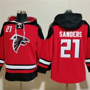 Atlanta Falcons #21 Deion Sanders Red Ageless Must-Have Lace-Up Pullover Hoodie