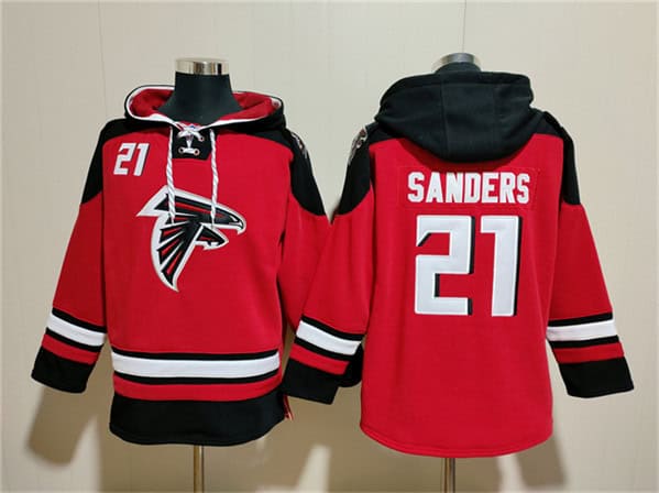 Atlanta Falcons #21 Deion Sanders Red Ageless Must-Have Lace-Up Pullover Hoodie