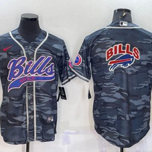Buffalo Bills Blank Grey Camo Team Big Logo With Patch Cool Base Stitched Baseball Jersey