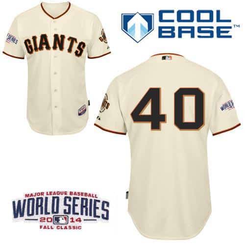 Giants #40 Madison Bumgarner Cream Cool Base W 2014 World Series Patch Stitched Jersey