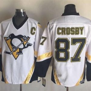Penguins #87 Sidney Crosby White CCM Throwback Stitched Jersey