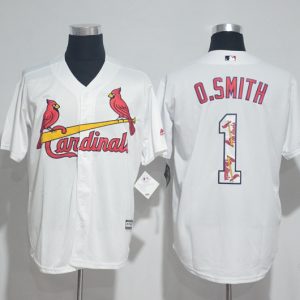 St.Louis Cardinals #1 Ozzie Smith White Team Logo Print Cool Base Stitched Jersey