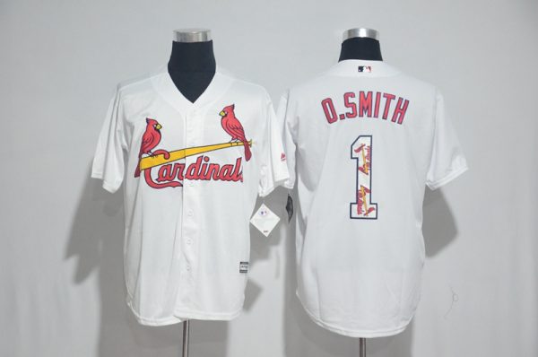 St.Louis Cardinals #1 Ozzie Smith White Team Logo Print Cool Base Stitched Jersey