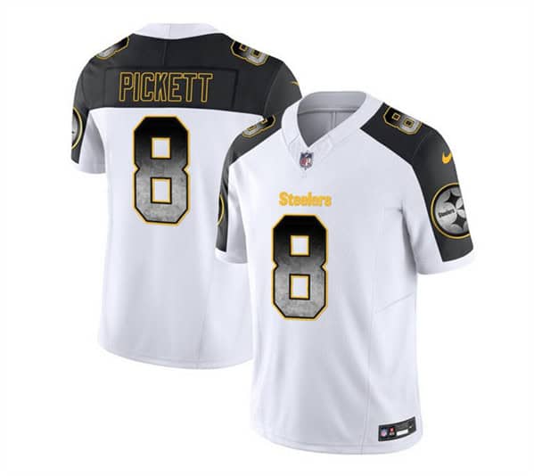 Pittsburgh Steelers #8 Kenny Pickett White Black 2023 F.U.S.E. Smoke Vapor Untouchable Limited Stitched Jersey