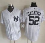 Yankees #52 C.C. Sabathia White Strip New Cool Base Stitched Jersey